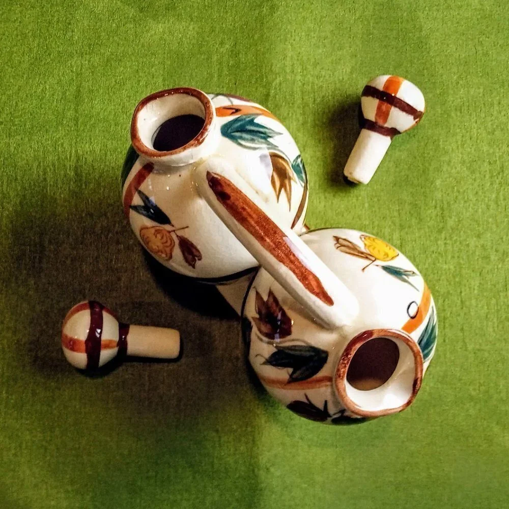 Nasco Hand-Painted Oil & Vinegar Ceramic Jar Duo